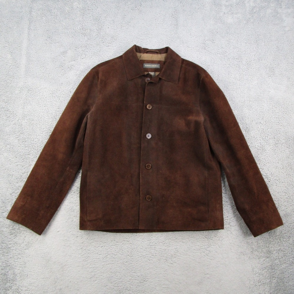 Banana Republic Mens Medium Brown Suede Leather Jacket Button Front Chore Coat